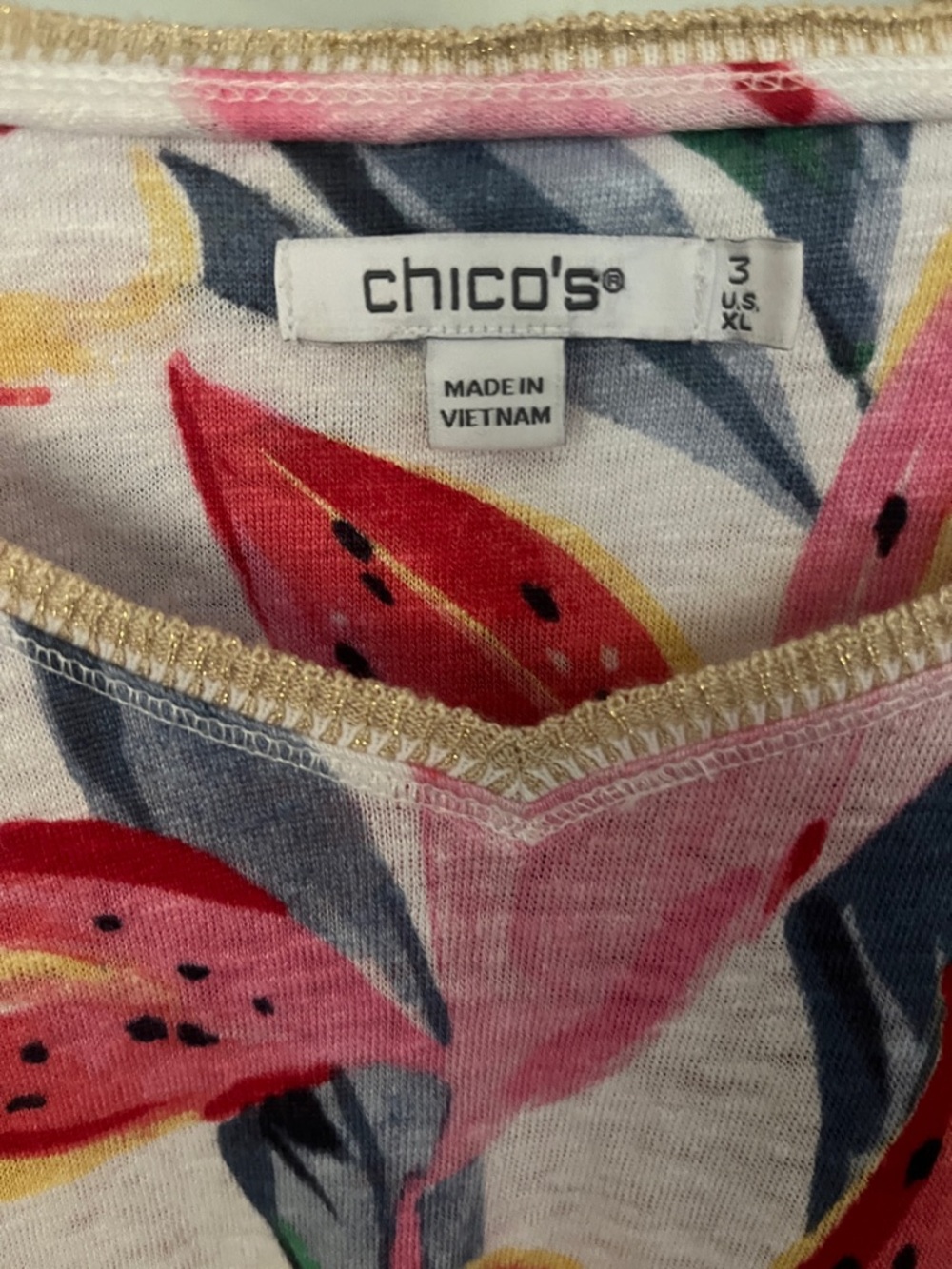 Chico's 100 % Linen Tropical Short Sleeve Tee t shirt Size XL (3) - Picture 3 of 6